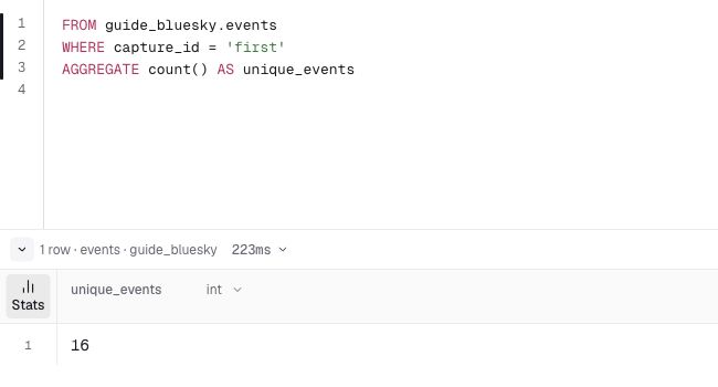 Light-mode Console analysis-view count query still returning 16 unique events after the sample is replayed.